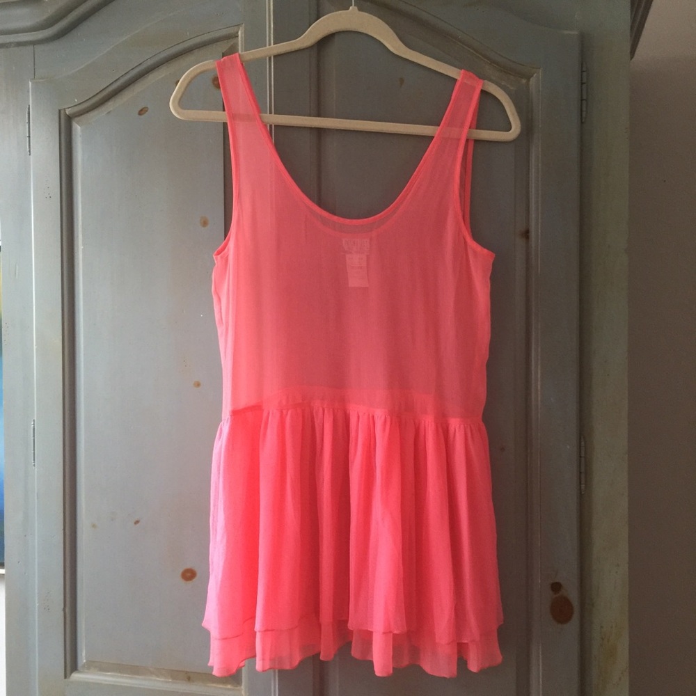 Free People Chiffon and Mesh Slip in Bright Coral